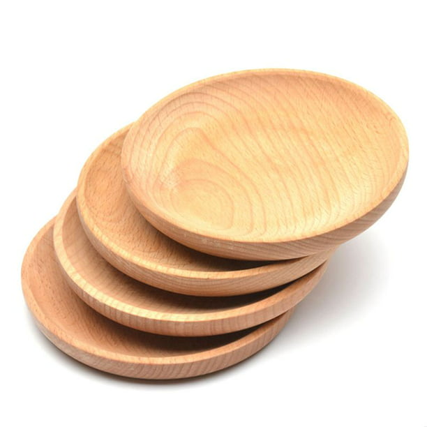 2Pcs Serving Tray Wooden Breakfast Plate Dinner Dinnerware Dish,Round/Square 